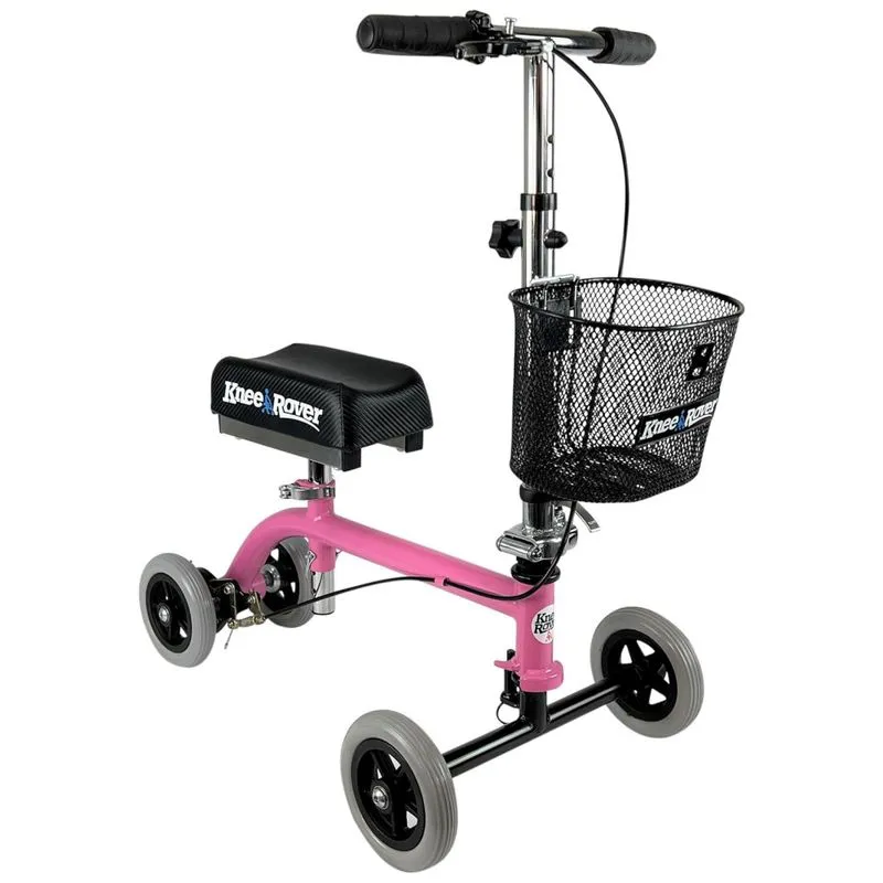 Andador 4 Rodas Dobravel Com Cesta E Apoio Para Joelho Ideal Para Lesoes Suporta 72 Kg, Kneerover, Rosa