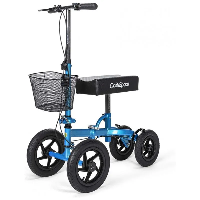 Andador 4 Rodas Com Freio Duplo E Apoio Para Joelho Ideal Para Lesoes Suporta 136kg, Oasisspace, Azul