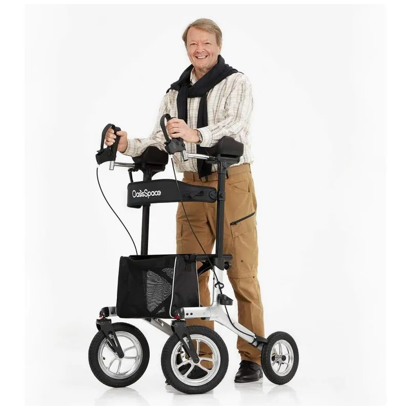 Andador Adulto Idoso Com Apoio De Braco, Assento Acolchoado E Cesto, Suporta Ate 204 Kg, Oasisspace, Preto