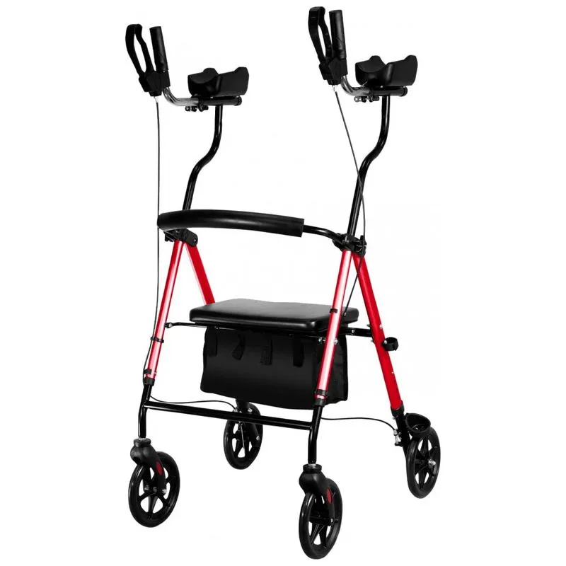 Relaxwalker Andador Adulto Idoso Com Apoio De Braco, Assento Acolchoado E Cesto, Suporta Ate 136 Kg, Vermelho