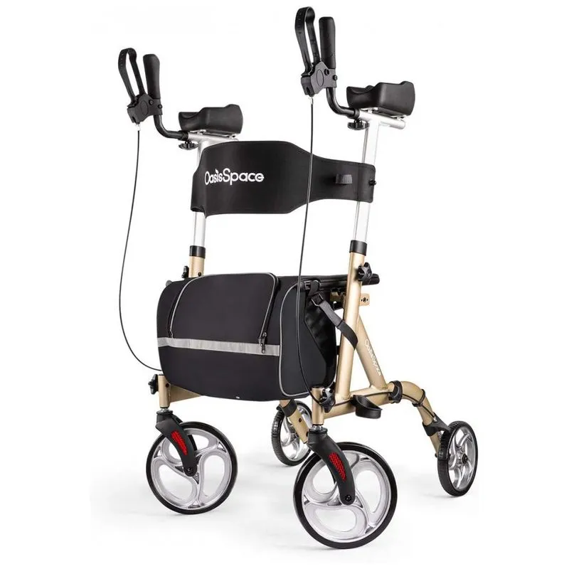 Andador Adulto Idoso Com Apoio De Braco, Assento Acolchoado E Cesto, Suporta Ate 136 Kg, Oasisspace, Preto