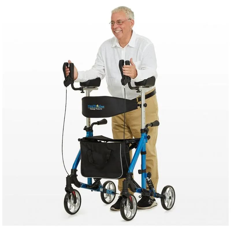 Andador Adulto Idoso Com Apoio De Braco, Assento Acolchoado E Cesto, Suporta Ate 136 Kg, Health Line Massage Products, Azul