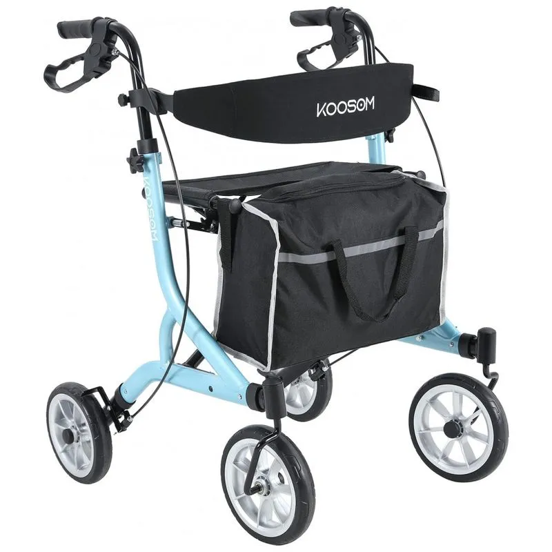 Andador Adulto Idoso Com Apoio De Braco, Assento Acolchoado E Cesto, Suporta Ate 136 Kg, Koosom, Azul