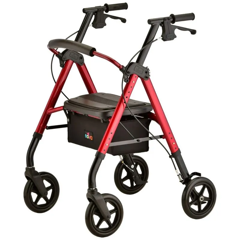Andador Adulto Idoso Com Apoio De Braco, Assento Acolchoado E Cesto, Suporta Ate 158 Kg, Nova Medical Products 4262rd, Vermelho