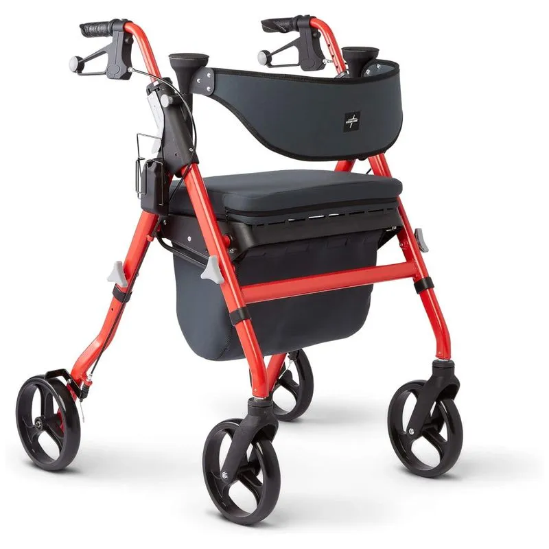 Andador Adulto Idoso Com Apoio De Braco, Assento Acolchoado E Cesto, Suporta Ate 136 Kg, Medline Mds86845rd, Vermelho