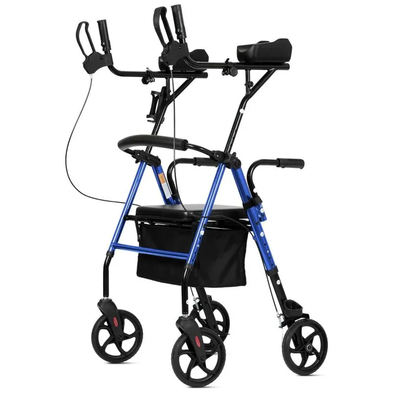 Andador Adulto Idoso Com Apoio De Braco, Assento Acolchoado E Cesto, Suporta Ate 136 Kg, Elenker, Azul