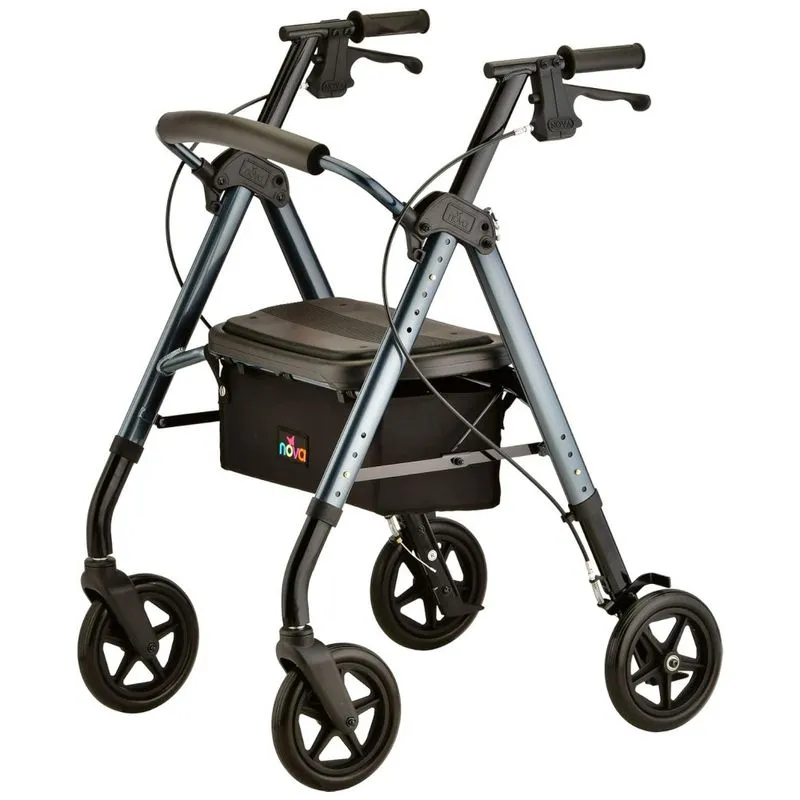 Andador Adulto Idoso Com Apoio De Braco, Assento Acolchoado E Cesto, Suporta Ate 158 Kg, Nova Medical Products 4262bl, Cinza
