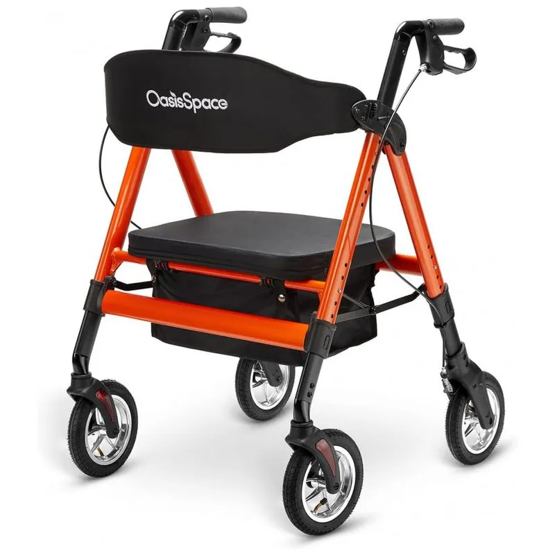 Andador Adulto Idoso Com Apoio De Braco, Assento Acolchoado E Cesto, Suporta Ate 204 Kg, Oasisspace, Laranja
