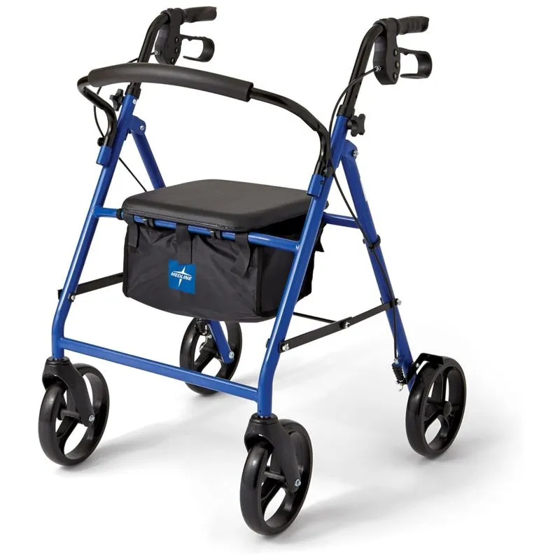 Andador Adulto Idoso Com Apoio De Braco, Assento Acolchoado E Cesto, Suporta Ate 158 Kg, Medline Mds86850ebs8, Azul