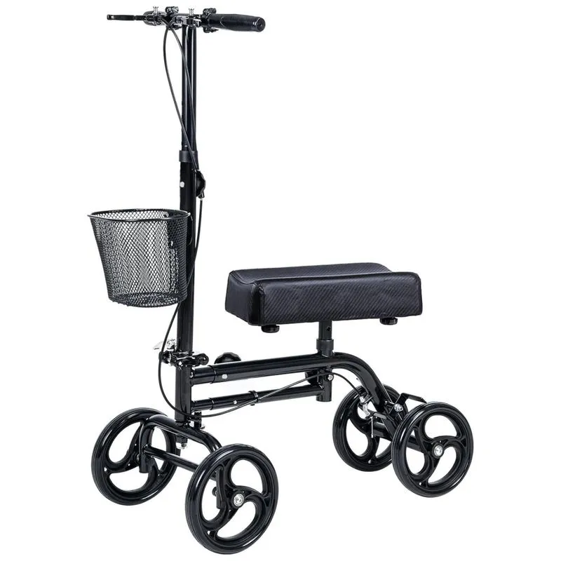 Andador 4 Rodas Dobravel Com Cesta E Apoio Para Joelho Ideal Para Lesoes Suporta 136kg, Winlove, Preto