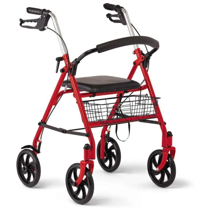 Andador Adulto Idoso Com Apoio De Braco, Assento Acolchoado E Cesto, Suporta Ate 136 Kg, Medline Mds86860ers8, Vermelho