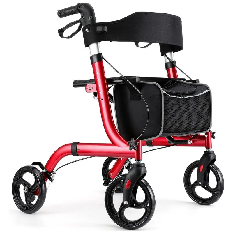 Andador Adulto Idoso Com Apoio De Braco, Assento Acolchoado E Cesto, Suporta Ate 136 Kg, Healconnex, Vermelho