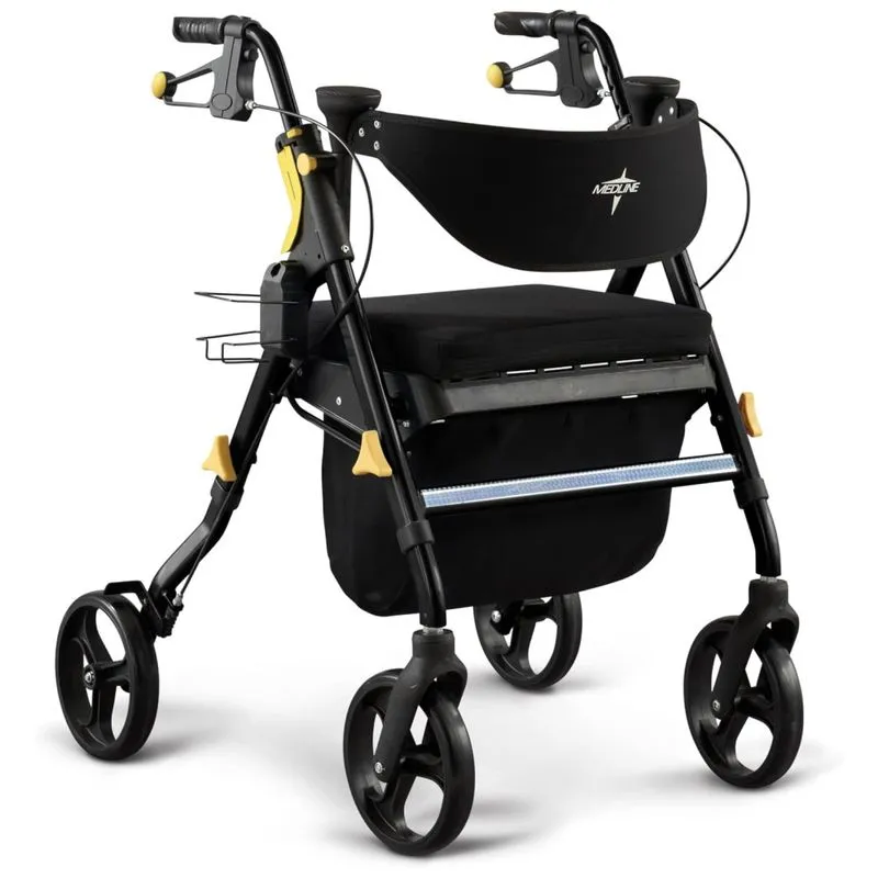 Andador Adulto Idoso Com Apoio De Braco, Assento Acolchoado E Cesto, Suporta Ate 136 Kg, Medline Mds86845blkm, Preto