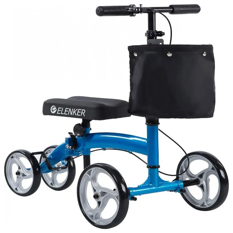 Andador 4 Rodas Com Cesta E Apoio Para Joelho Ideal Para Lesões Suporta 158kg, Elenker, Azul