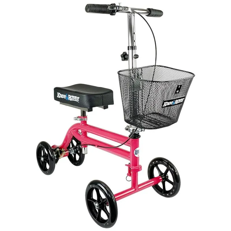 Andador 4 Rodas Dobravel Com Cesta E Apoio Para Joelho Ideal Para Lesoes Suporta 136kg, Kneerover Kneescooter Pink, Rosa
