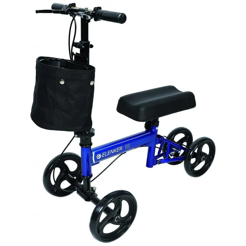 Andador 4 Rodas Com Cesta E Apoio Para Joelho Ideal Para Lesoes Suporta 136kg, Elenker, Azul