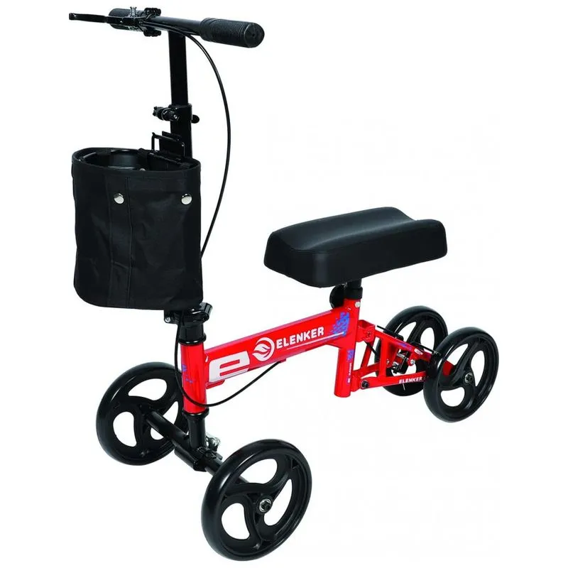 Andador 4 Rodas Com Cesta E Apoio Para Joelho Ideal Para Lesoes Suporta 136kg, Elenker, Vermelho