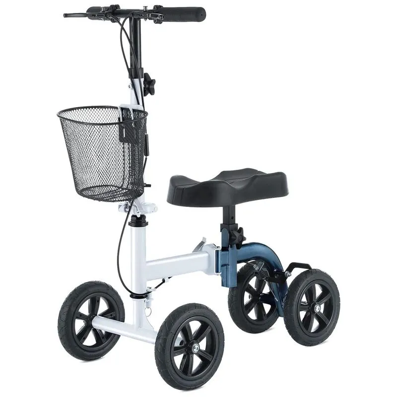 Andador 4 Rodas Dobravel Com Cesta E Apoio Para Joelho Ideal Para Lesoes Nos Pes, E, Rinkmo Healconnex, Azul