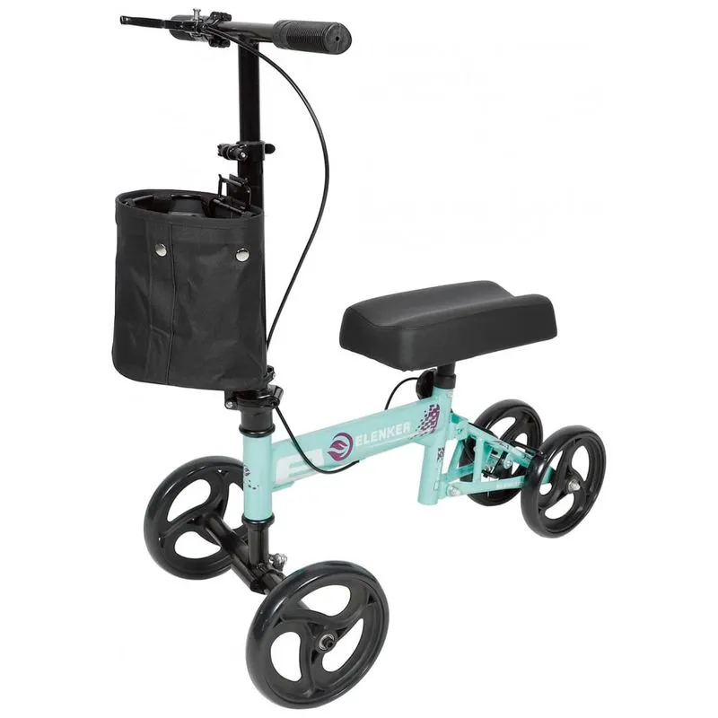 Andador 4 Rodas Com Cesta E Apoio Para Joelho Ideal Para Lesoes Suporta 136kg, Turquesa, Elenker, Azul Turquesa