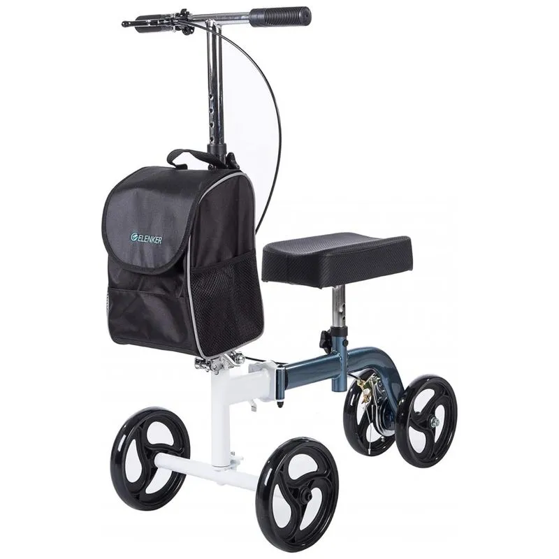 Andador 4 Rodas Com Cesta E Apoio Para Joelho Ideal Para Lesoes Suporta 136kg, E, Elenker, Azul