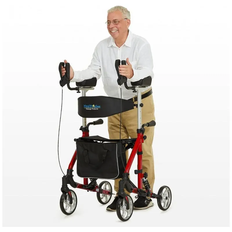 Andador Adulto Idoso Com Apoio De Braco, Assento Acolchoado E Cesto, Suporta Ate 136 Kg, Health Line Massage Products, Vermelho