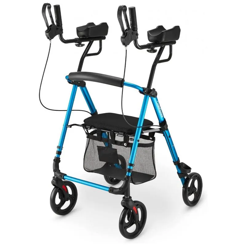Andador Adulto Idoso Com Apoio De Braco, Assento Acolchoado E Cesto, Suporta Ate 136 Kg, Oasisspace, Azul