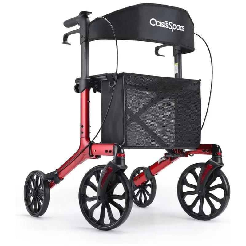 Andador Adulto Idoso Com Apoio De Braco, Assento Acolchoado E Cesto, Suporta Ate 136 Kg, Oasisspace, Vermelho