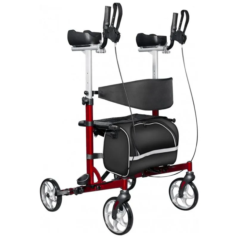 Andador Adulto Idoso Com Apoio De Braco, Assento Acolchoado E Cesto, Suporta Ate 136 Kg, Walroll, Vermelho