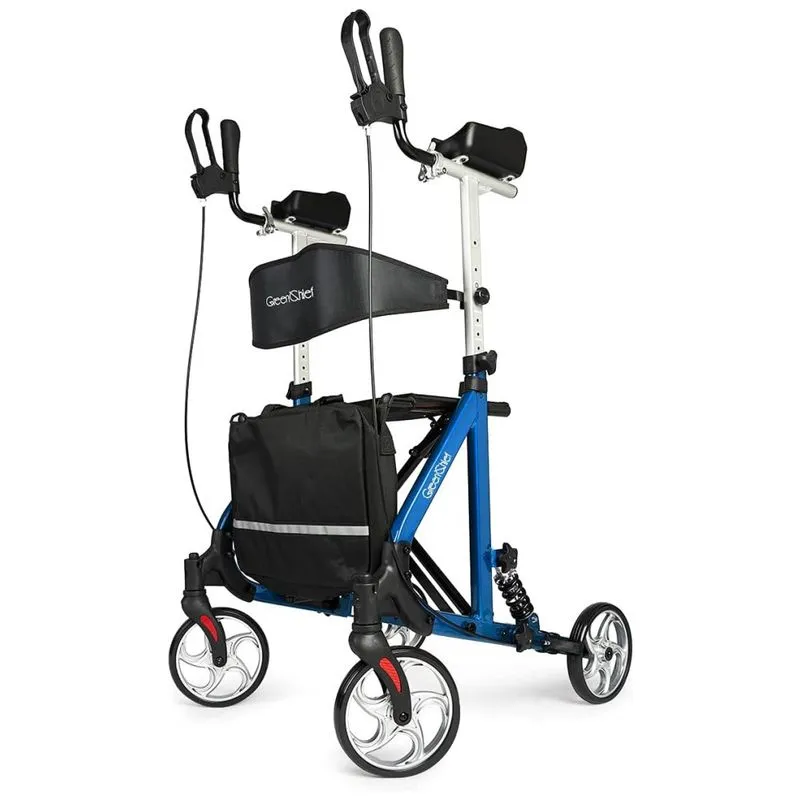 Andador Adulto Idoso Com Apoio De Braco, Assento Acolchoado E Cesto, Suporta Ate 136 Kg, Greenchief, Azul