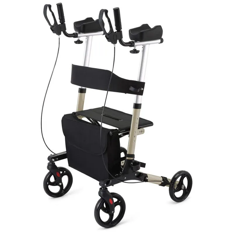 Andador Adulto Idoso Com Apoio De Braco, Assento Acolchoado E Cesto, Suporta Ate 136 Kg, Winlove, Preto