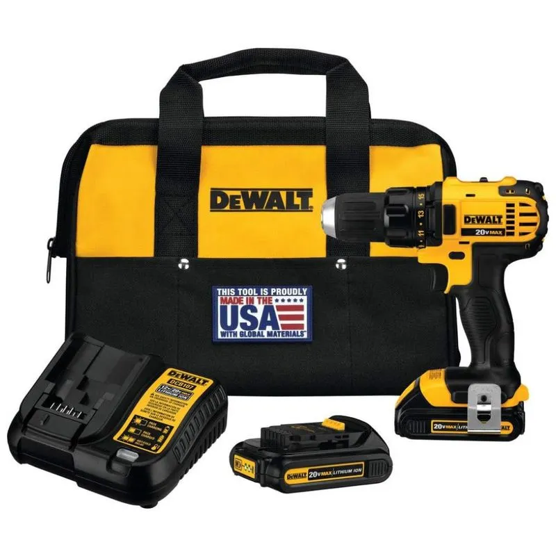 Kit Furadeira Sem Fio 20v Max Compacta Com Bolsa De Transporte, Dewalt Dcd780c2, Amarelo