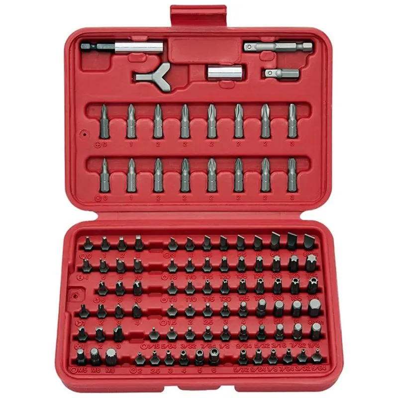 Kit De Brocas 100 Pecas Com Chaves, Phillips, Estrela Torx, Inglesa, Spline E Estojo, Neiko 10048a, Vermelho