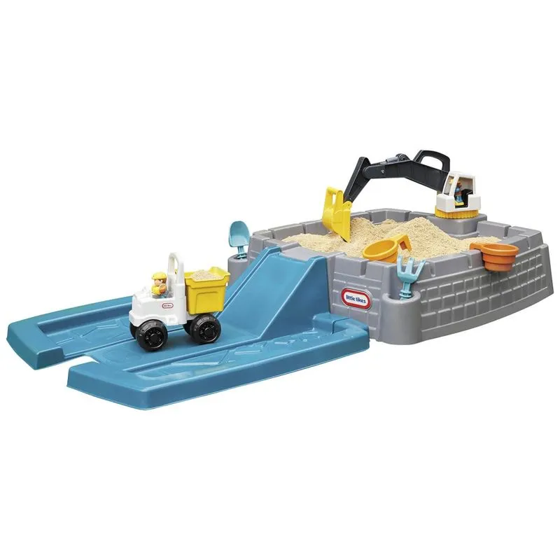 Caixa De Areia Infantil Com Escavadora, Tampa E Acessorios Para Criancas 3 A 10 Anos, Little Tikes 657085m, Azul