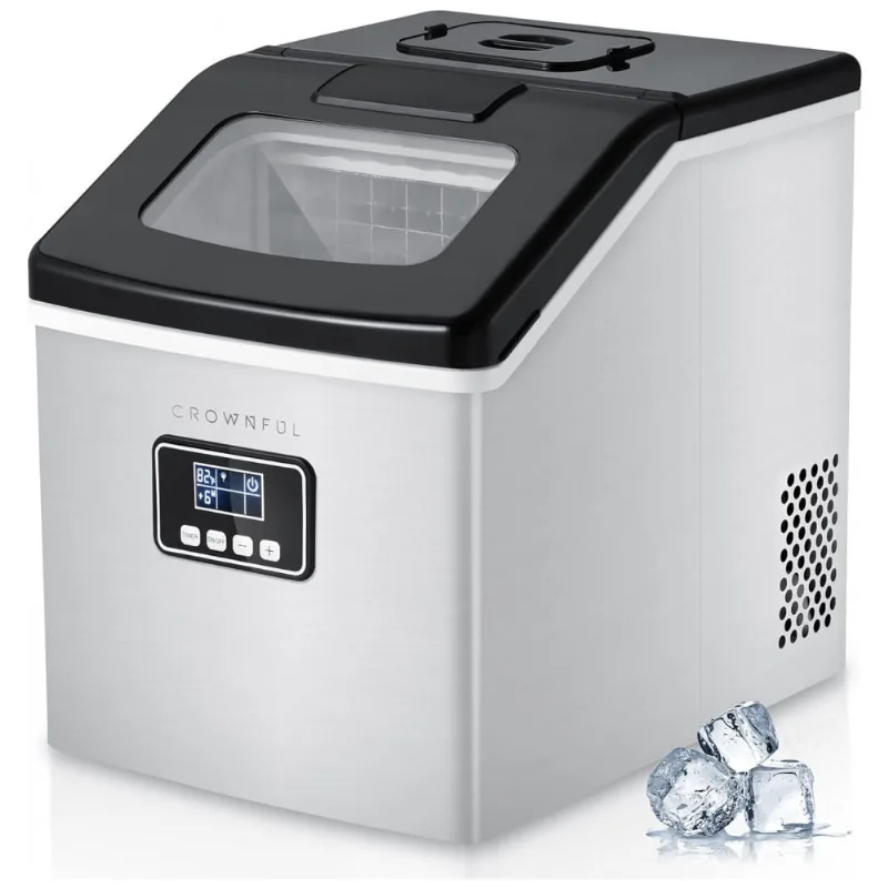 Maquina De Gelo Automatica Portatil Ate 18kg, 24h, Cor, 110v, Crownful Cf Icm01, Prateado