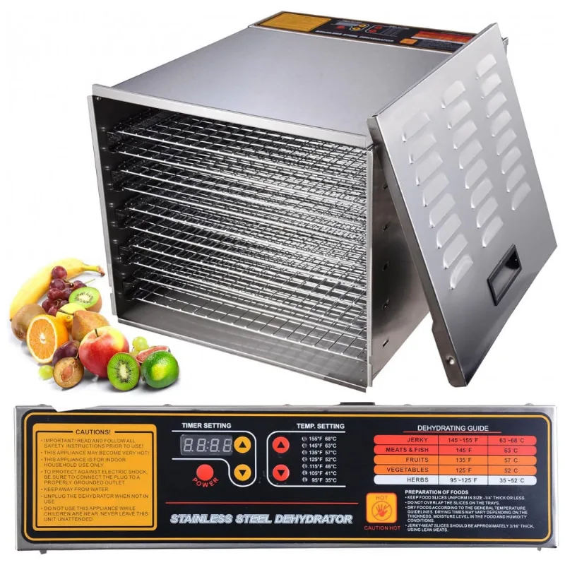 Desidratador De Alimentos Com 10 Bandejas E Controle De Temperatura, Aco Inoxidavel, 110v, Yescom 26dhd001 1200ss 10t, Prateado