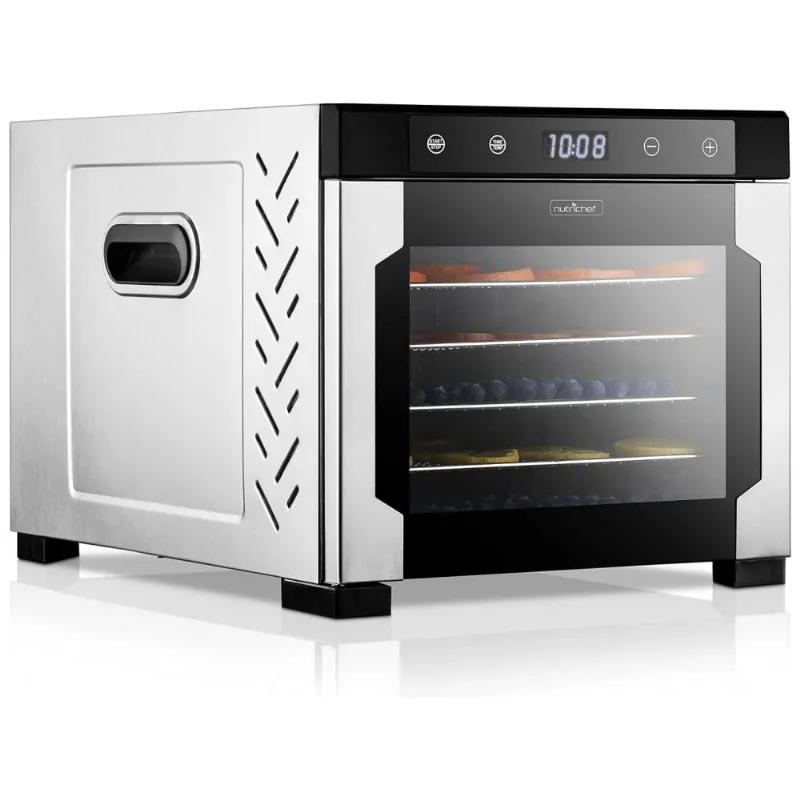 Desidratador De Alimentos Com 6 Bandejas E Controle De Temperatura, 600w, 110v, Nutrichef Ncdh6s7, Prateado