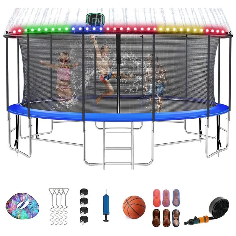 Cama Elastica Infantil Com Diametro, Cesta De Basquete E Rede De Protecao Para Ate 680 Kg, Fiziti Ck8805168 Set, Azul