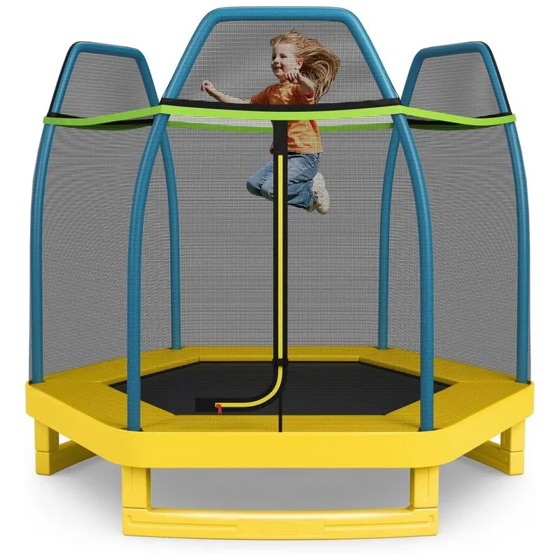 Giantex Cama Elastica Infantil Com Diametro E Rede De Protecao Para Ate 100 Kg, Amarelo, Verde