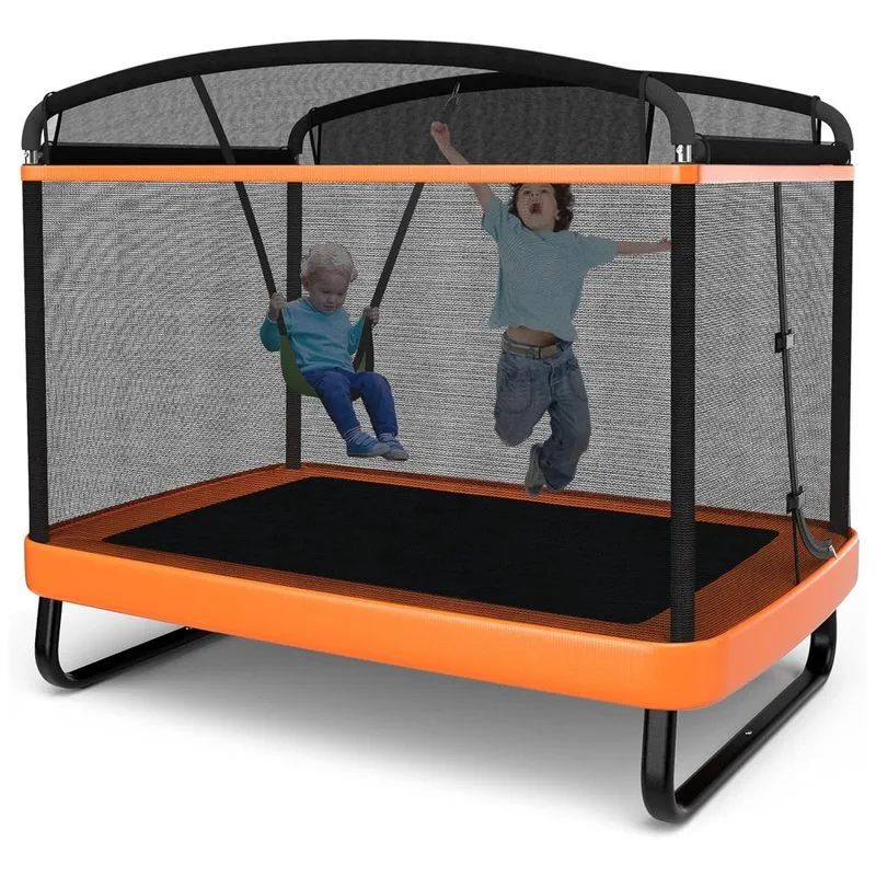 Cama Elastica Infantil Com Diametro, Rede De Protecao E Balanco Para Ate 100 Kg, Giantex Gt10004or Tw, Laranja