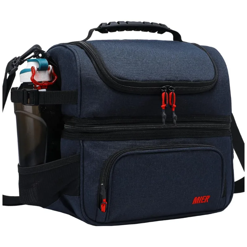 Mier Dual Compartment Lunch Bag Tote With Shoulder Strap For Men And Women Insulated Leakproof Cooler Bag, Dark Blue