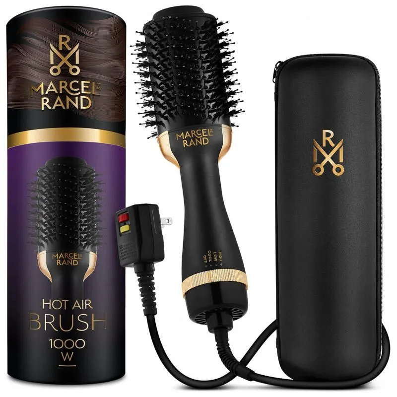 Escova Rotativa Modeladora 2 Em 1 Com Estojo De Zenamento, 110v, Marcel Rand Hair Dryer Brush With Hard Travel Case, Preto