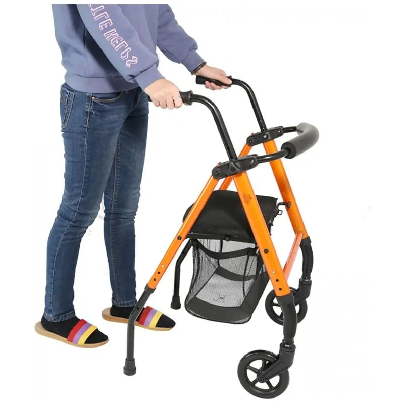 Andador Adulto Idoso Com Apoio De Braco, Assento Acolchoado E Cesto, Suporta Ate 150 Quilos, Hwbb, Laranja