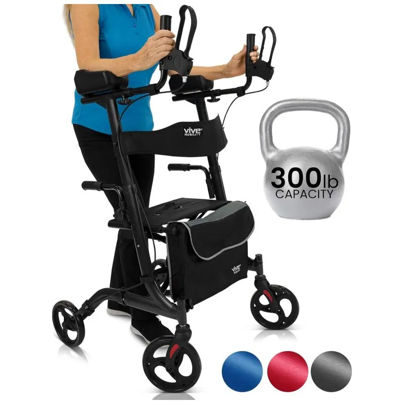 Andador Adulto Idoso Com Freios Em Loop, Apoio De Braço E Cesto, Suporta Até 136 Quilos, Vive Mobility, Preto