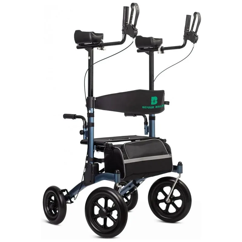 Andador Adulto Idoso Com Apoio De Braco, Assento Acolchoado E Cesto, Suporta Ate 136 Quilos, Beyour Walker, Azul