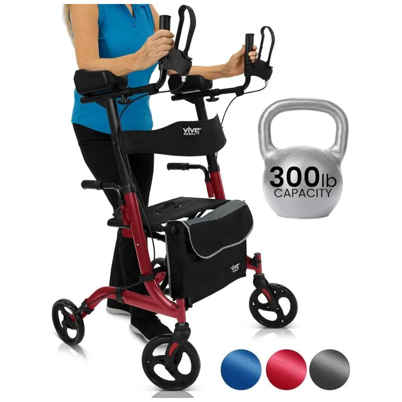 Andador Adulto Idoso Com Freios De Loop Apoio De Braço, Cesto E Freios De Loop, Suporta Até 136 Quilos, Vive Mobility Mob1033red, Vermelho