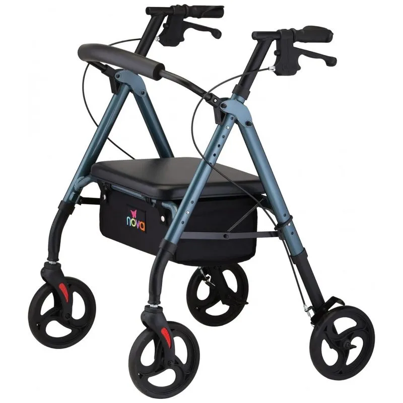 Andador Adulto Idoso Com Apoio De Braco, Assento Acolchoado E Cesto, Suporta Ate 136 Quilos, Nova Medical Products, Azul