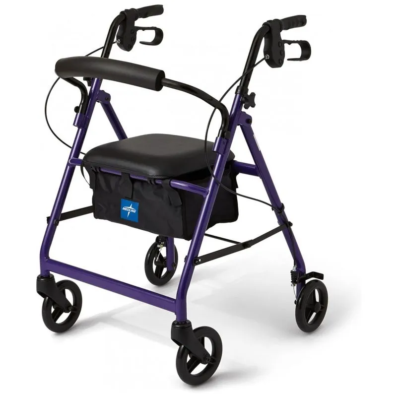 Andador Adulto Idoso Com Apoio De Braco, Assento Acolchoado E Cesto, Suporta Ate 136 Quilos, Roxo, Medline Mds86850ep, Violeta