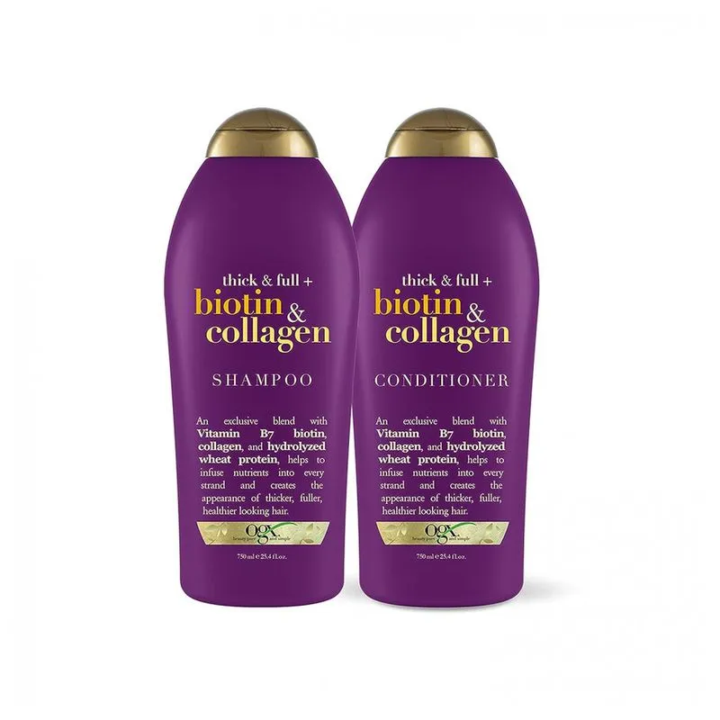 Biotin Collagen Shampoo E Condicionador 750 Ml Com Vitamina B7 E Proteina Hidrolisada De Trigo Para Cabelos Finos, Ogx 67451, Violeta