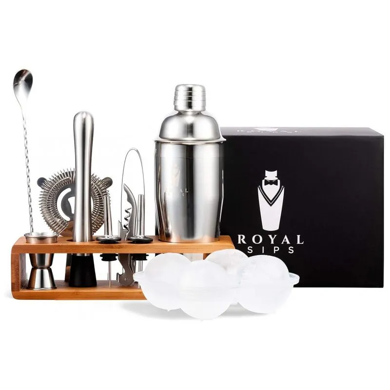Kit Bn Profissional 10 Pecas Em Aco Inoxidavel Com Suporte De Bambu, Royal Sips, Prateado