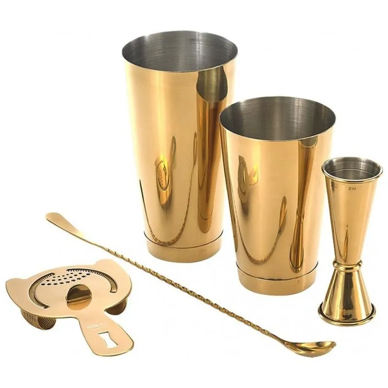 Kit Bn Profissional 5 Pecas Em Aco, Barfly M37101gd, Dourado